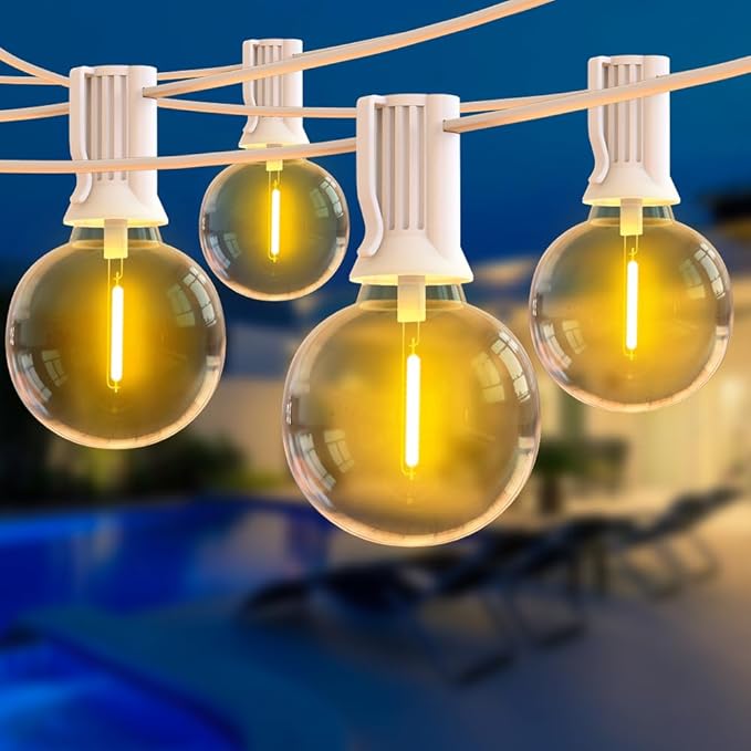100ft 2-Pack Outdoor String Lights,Dimmable G40 LED String Lights with 52 Shatterproof Clear Bulbs UL Approval Waterproof Globe 1W 2700K Outdoor Lighting for Backyard Porch Cafe Party Wedding Garden