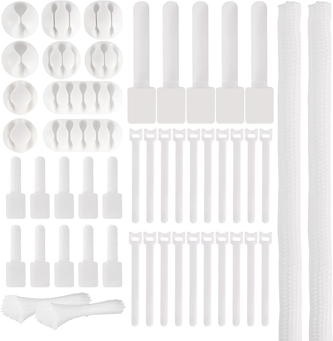 137PCS Cable Management Kit 4 Cable Sleeve Split 100 Cable Zip Ties 10 Cable Clips 15 Adhesive Wall Cable Tie 10 Cable Zip Tie for TV Computer Office Home Under Desk
