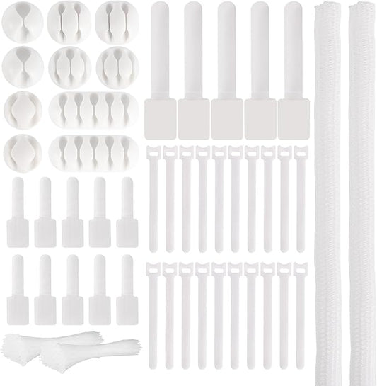 137PCS Cable Management Kit 4 Cable Sleeve Split 100 Cable Zip Ties 10 Cable Clips 15 Adhesive Wall Cable Tie 10 Cable Zip Tie for TV Computer Office Home Under Desk