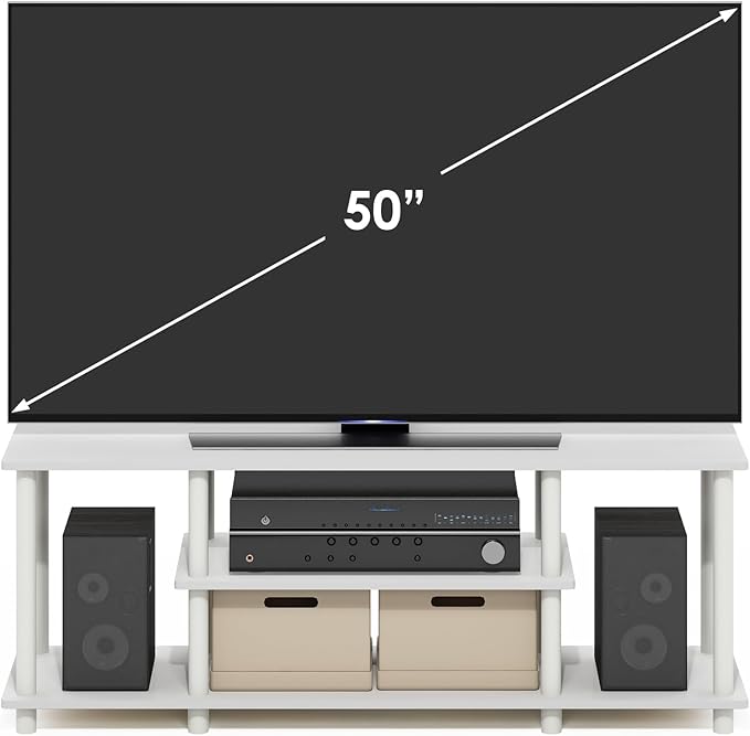 Furinno Turn-N-Tube TV Stand, 3-Tier Entertainment Center with Open Shelves, TV Console for TV up to 50 Inch, for Living Room, Bedroom, White