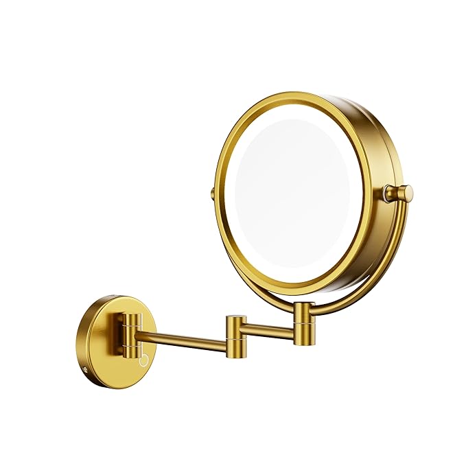 GURUN 8.5" Plug-in Magnifying Makeup Mirror with 3 Tones Dimmable LED Lights Double Sided Touch Control Wall Mounted Vanity Mirror for Bathroom with 10X Magnification M1809DGJ-T (Brushed Gold)
