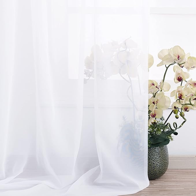 NICETOWN Sheer Canopy Bed Curtains Panels 216 - Home Decoration Sheer Voile Scarf Valance for Wedding (1 Panel, W60 x L216, White)