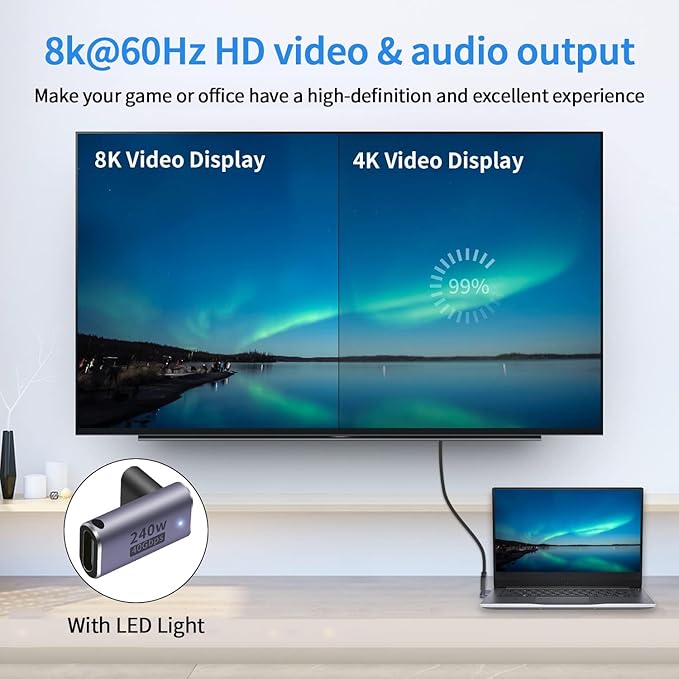 USB C 90 degree, Right Angle Adapter, Female to Female Adapter 240W PD, 40Gbps and 8K video]supports Thunderbolt 4/3 cable for laptops, tablets and phones (2 packs) (240w Up angle usb c adapter)