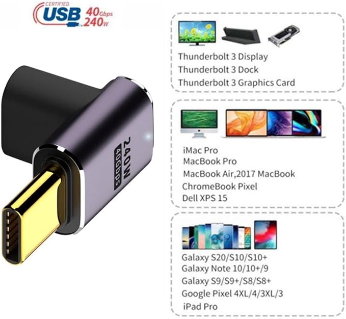 chenyang USB C Connector,USB4 Type C Male to Female 240W Power 40Gbps Data 8K Video Adapter Down Angled for NS Phone Laptop