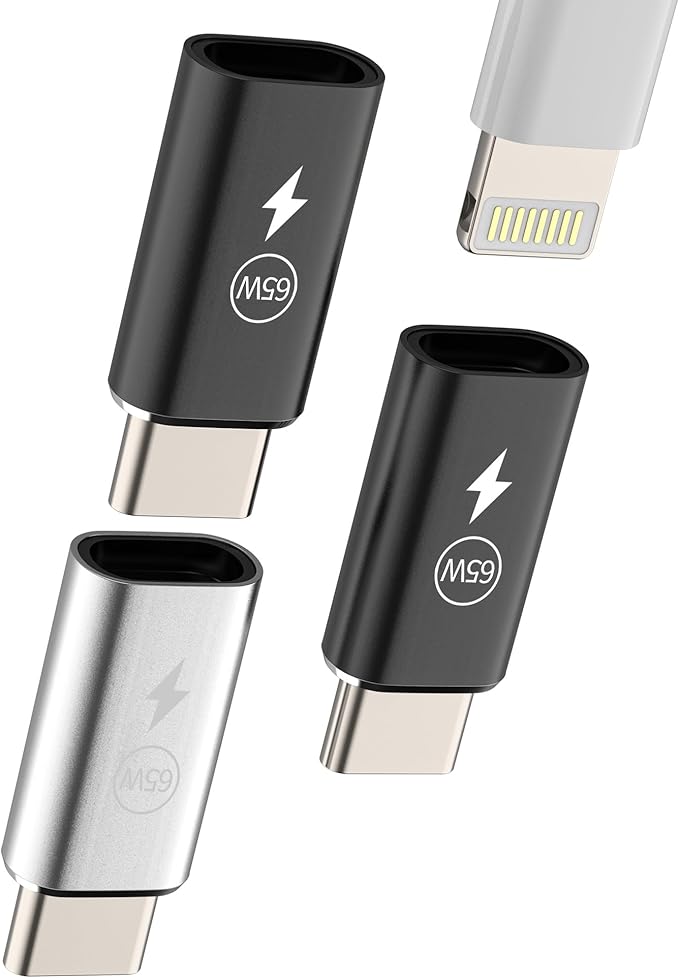 65W Lightning to USB C Adapter Fast Charger Adaptor (3pack) for iPhone 17 16 15 Pro Max Lighting Female Type C Male Port Converter Accessories for Ipad Compatible with Samsung Cable Connector