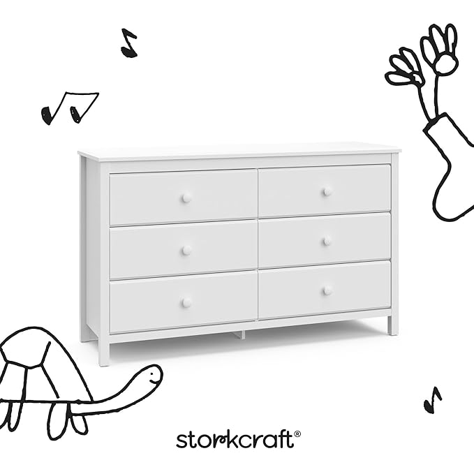 Storkcraft Alpine 6-Drawer Dresser (White) – GREENGUARD Gold Certified, White Dresser for Bedroom, Kids & Nursery Storage Drawers, Safety Interlocking Drawers, Pre-Installed Tracks, Kids Bedroom