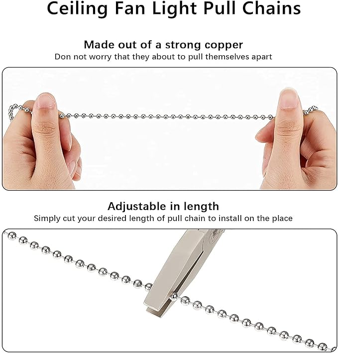 Ceiling Fan Pull Chain Set - 4 Piece Bulb and Fan Pattern Extension Pendant, 12 Inch Extender With Ball Connector (Gun Metal)
