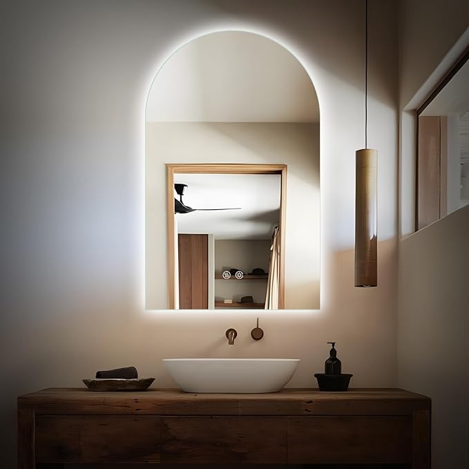 Niccy Arched LED Bathroom Mirror, 48x30 Inch Arch Frameless Backlit Mirrors for Wall Arched Lighted Vanity Mirrors Defogger and 3 Color, Explosion-Proof, HD Glass and IP65 Waterproof
