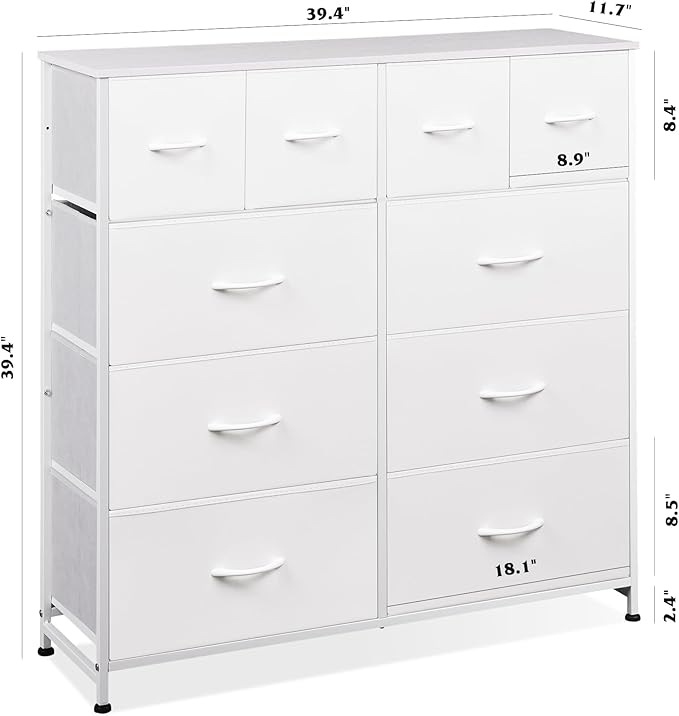 WLIVE White Dresser for Bedroom with 10 Drawers, Tall Chest of Drawers for Bedroom, Storage Drawer Unit, Organizer Unit for Hallway, Closet