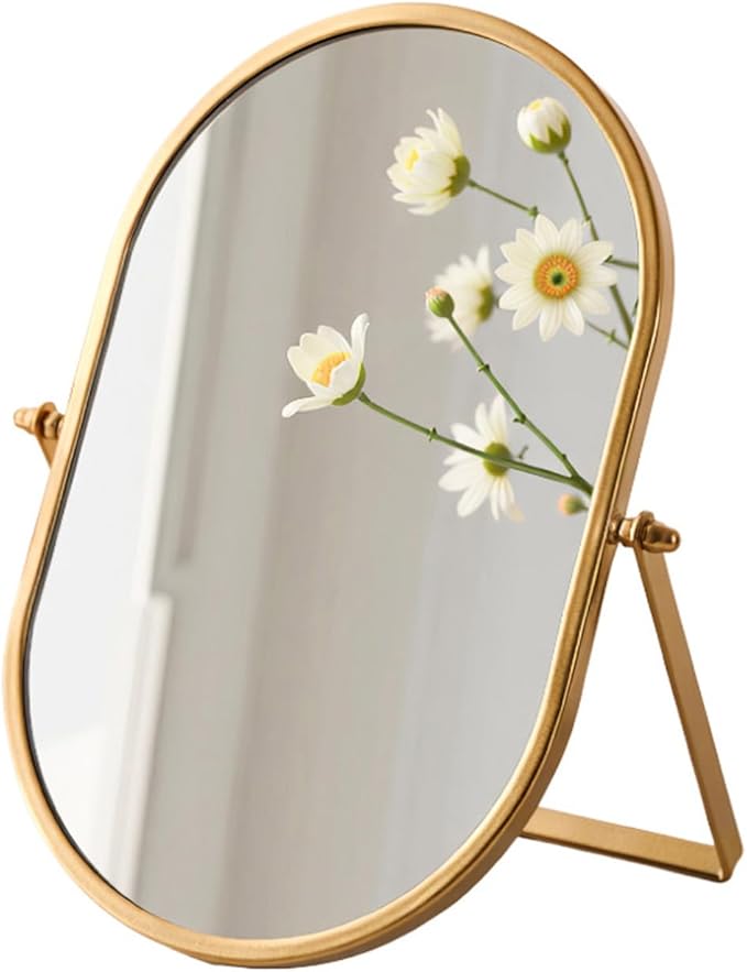 Tabletop Mirrors Makeup Mirror Portable Vanity with Metal Frame Desk Table Mirror with 180°Adjust Dressing Room Rotate Good for Bedroom Bathroom