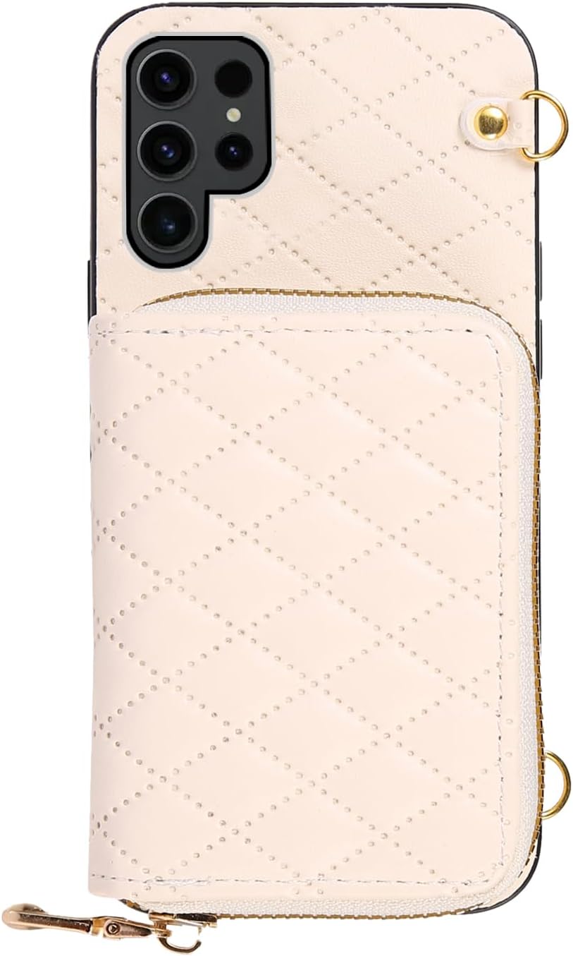 Furiet Detachable Crossbody Strap Wallet Case for Samsung Galaxy S23 Ultra 5G, Multi Card Slots, Beige