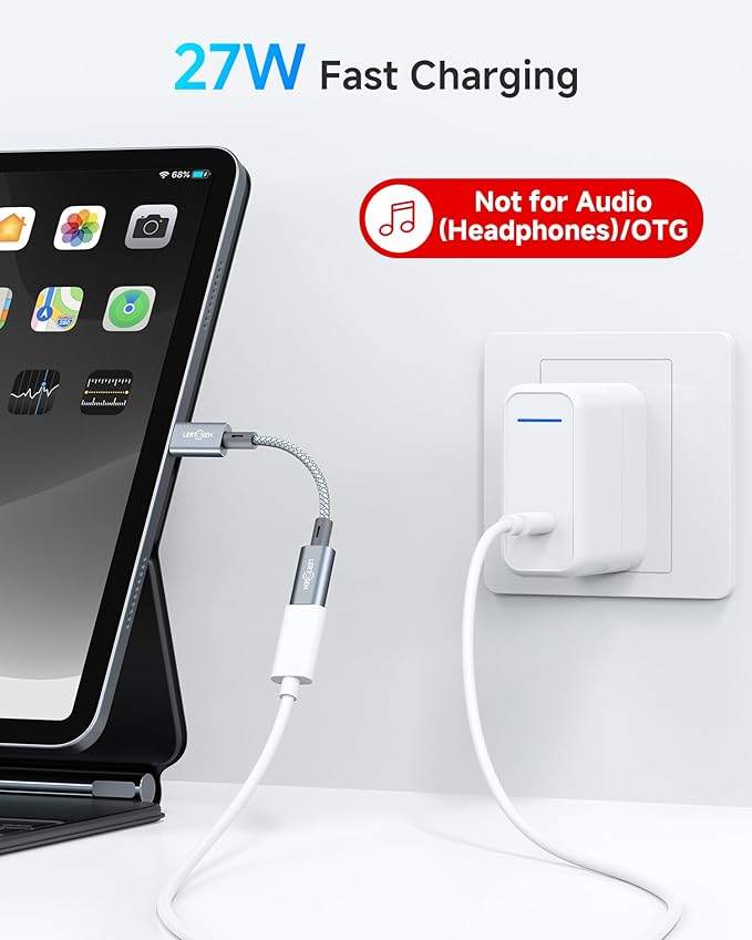 MFi Certified USB C to Lightning Adapter 2 Pack,27W PD Fast Charging & Data Sync Cable Adapter,Type C Female to Lightning Male Charger Converter for iPhone 14/13/12/11,iPad,AirPods - Not for Audio/OTG