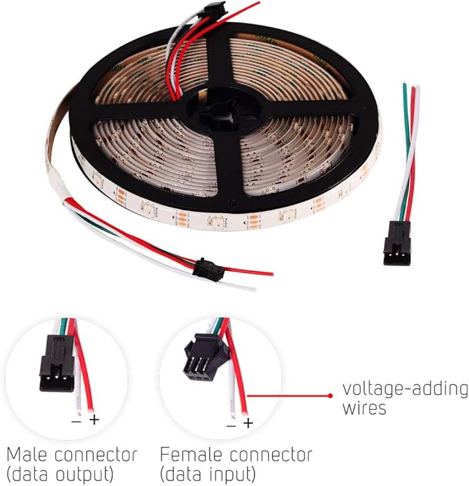 BTF-LIGHTING WS2812B RGB ECO LED Strip, Chasing Effects 5050SMD Individually Addressable 16.4FT 30Pixels/m 150Pixels Flexible Dream Color IP65 for Bedroom DIY Projects DC5V(No Adapter or Controller)
