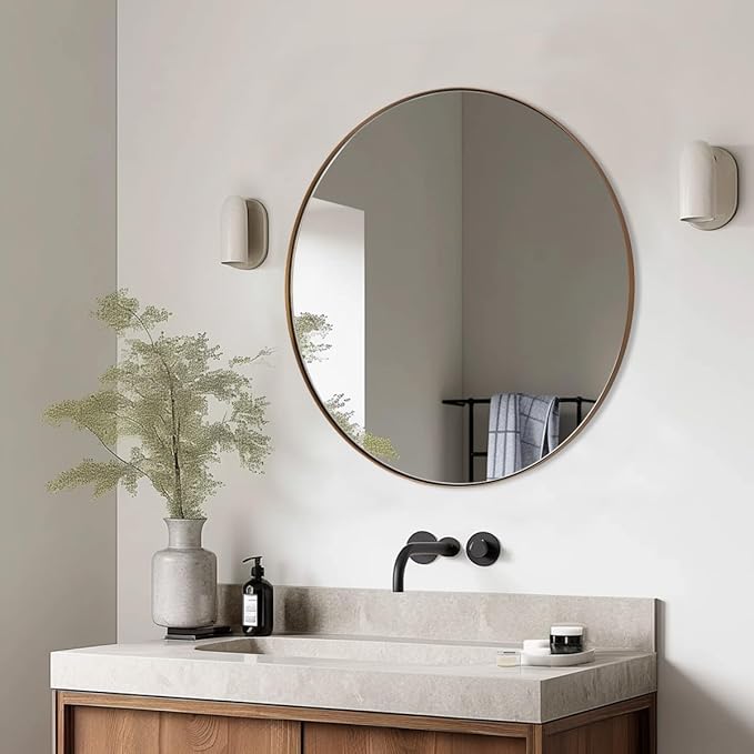 ANDY STAR Gold Round Mirror, 36’’ Brushed Gold Circle Bathroom Mirrors in Stainless Steel Metal Frame 1" Deep Set Design