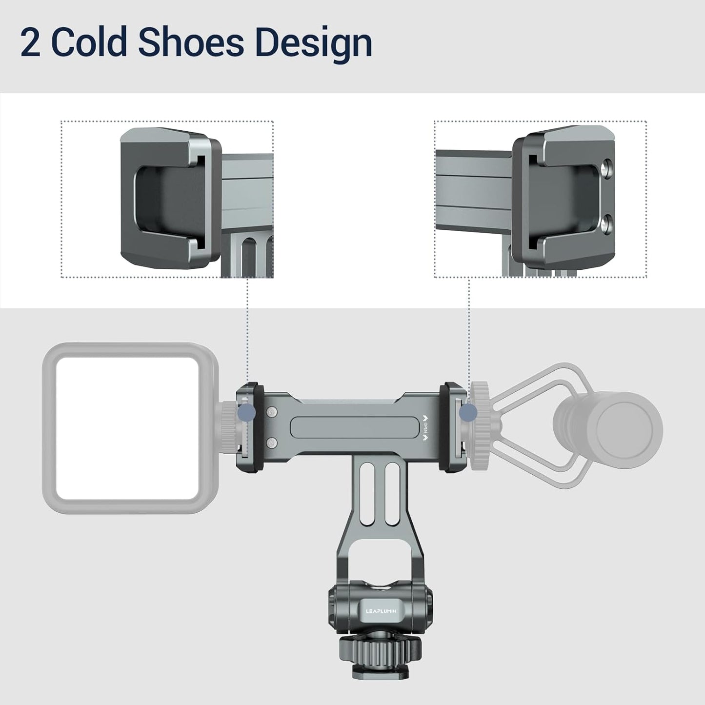 Phone Mount for Camera Hot Shoe, Aluminum Camera Hot Shoe Phone Holder with 2 Additional Cold Shoe Mounts, 360°
