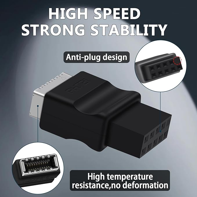 COMeap USB 2.0 to USB 3.2 Gen 1 Header Extension Adapter for Mainboard with Type E Key-A Female Front Panel Socket to 9 Pin Header Internal Conversion Adapter Black
