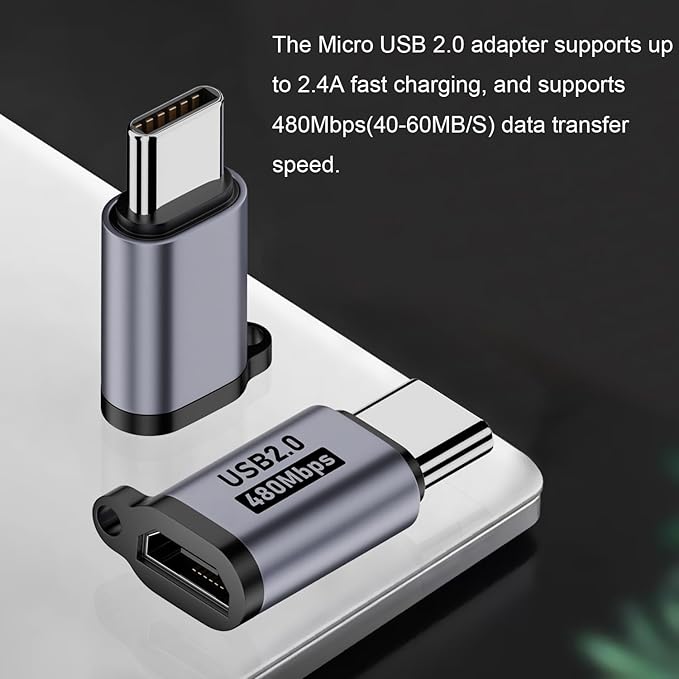 AreMe Micro USB 2.0 to USB C Adapter (4 Pack), Micro USB Female to USB Type C Male Converter Connector Support Charge Data Sync for Galaxy Type-C Phones, Tablets and More (Grey)