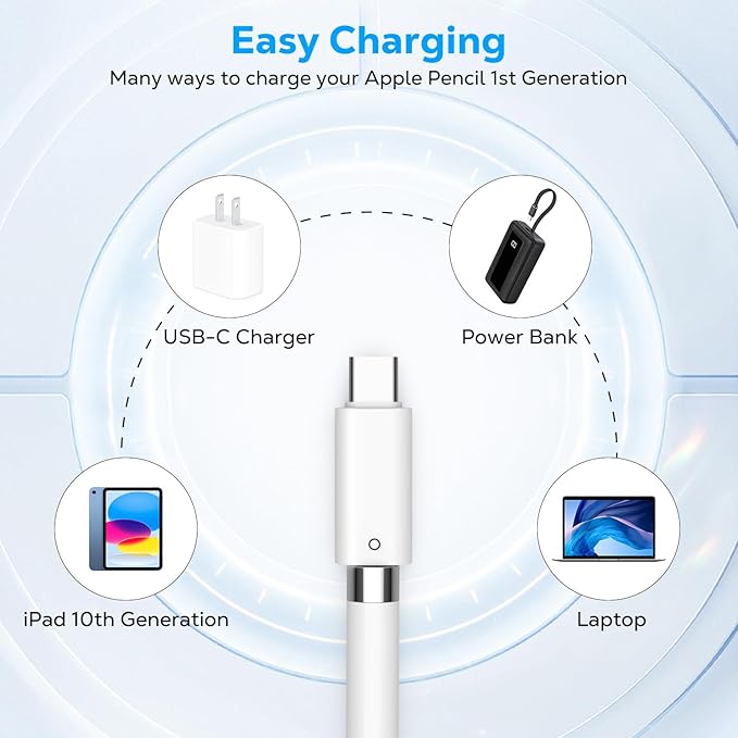 MoKo USB C to iPencil Charging Adapter Compatible with Apple Pencil 1st Generation, Apple Pencil Adapter for iPad 10th Generation, USB-C to iPencil Connector for Charging, Bluetooth Pairing