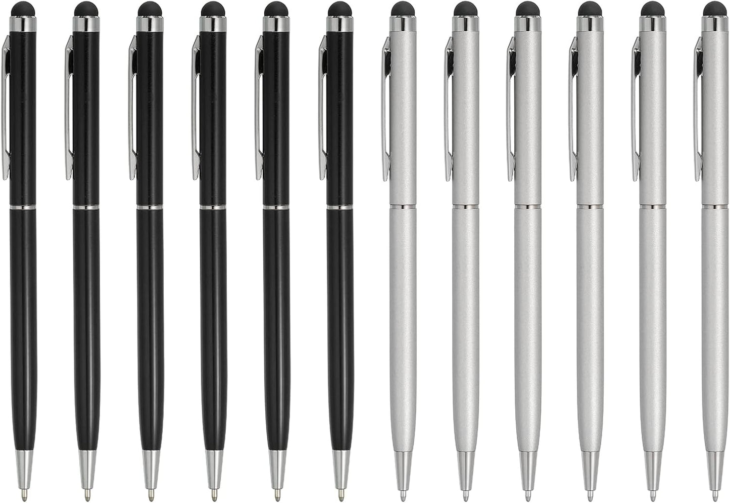 MECCANIXITY 12pcs 2 in 1 Universal Capacitive Stylus Pens for Touch Screens, Black Ink Ballpoint Pen with Stylus Tip