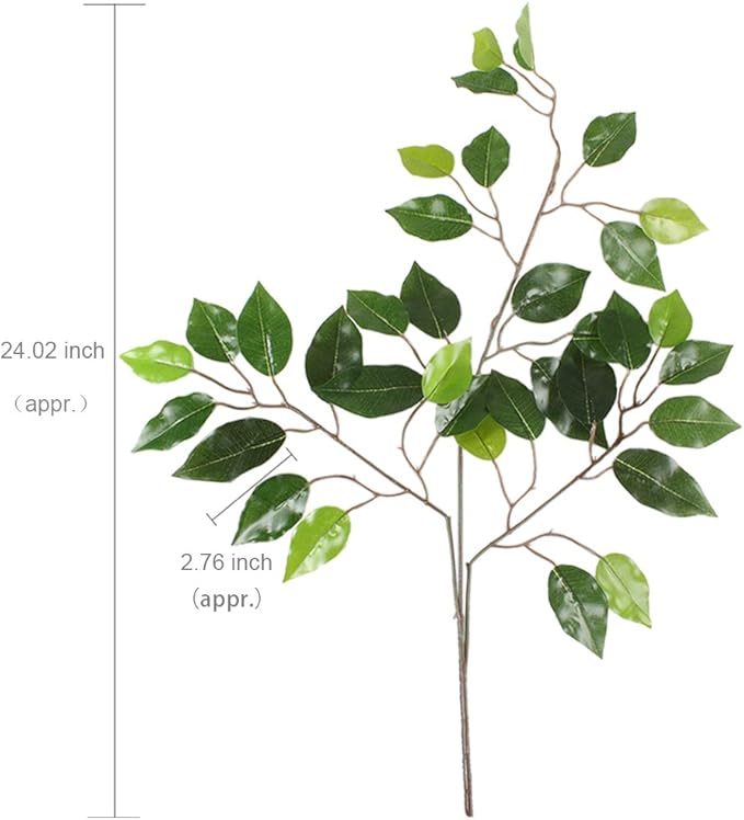 GTIDEA 12 Pcs Ficus Tree Leaves Branches Artificial Greenery Stems Silk Green Leaves Plants for Wreath Benjamina Tree Indoor Outdoor Porch DIY Wedding Christmas Party Farmhouse Wall Decor (24.04 Inch)