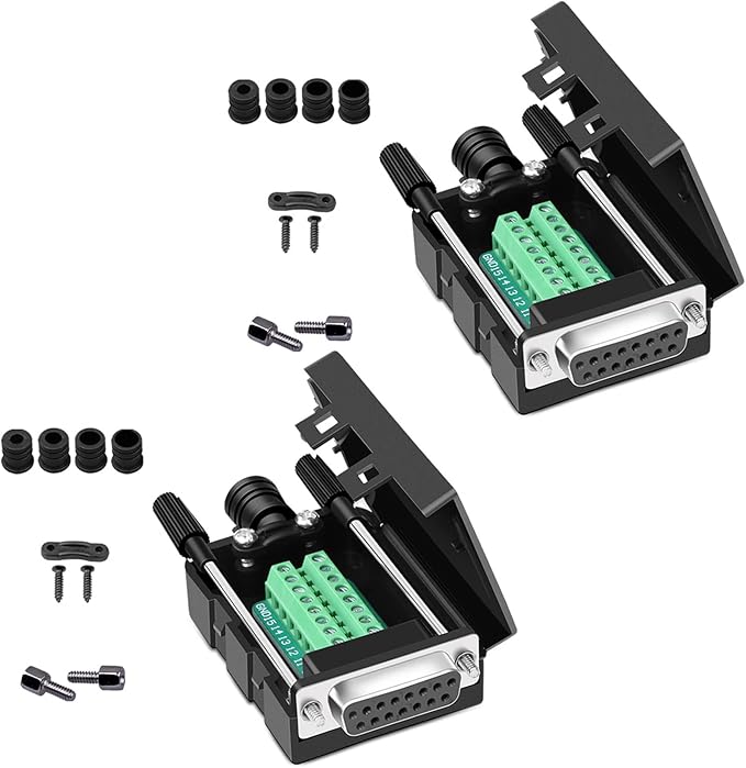 DB15 Solderless Serial to 15-pin Port Terminal Female Adapter Connector Breakout Board with Case Long Bolts Nuts (2PCS Female)