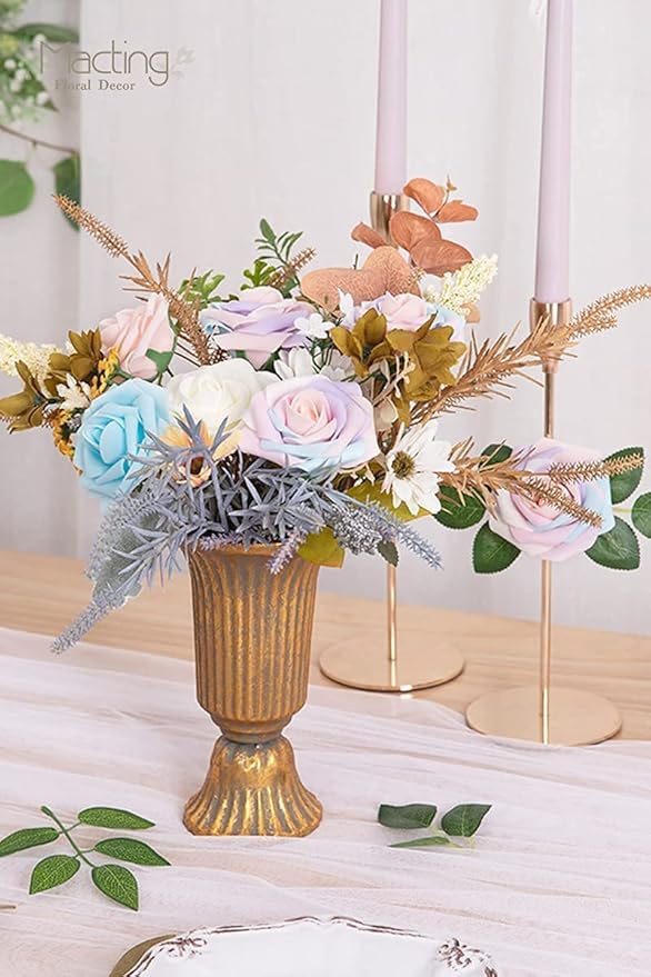 MACTING 60PCS Artificial Rose Flowers Real Touch Fake Flowers with Stem Foam Roses for DIY Wedding Bouquets Baby Shower Table Centerpieces Party Holiday Home Spring Mothers Day Decor(Light Rainbow)