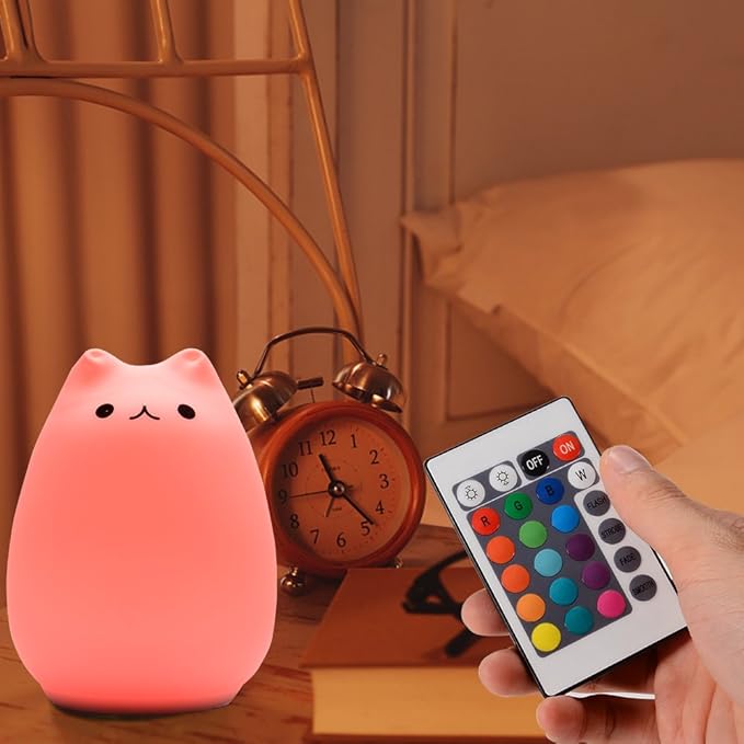 Litake Cute Cat Night Light, Squishy 16 Colors Changing Cat Lamp with Remote, Kitty Cat Touch Light, Silicone Baby Nightlight for Kids,Christmas Gifts for Kids Girls Boys Teen Room Decor Multi-Mode