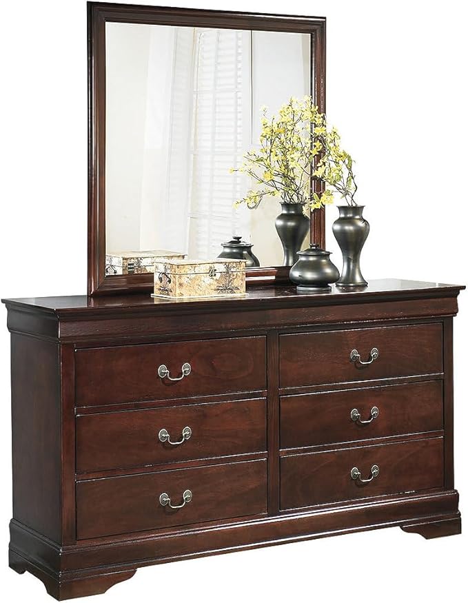 Signature Design by Ashley Alisdair Traditional 6-Drawer Dresser and Mirror with Safety Stop, Dark Brown