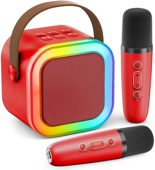 Mini Karaoke Machine for Kids Adults, Portable Karaoke Microphone Singing Speaker Bluetooth Karaoke Player with 2 Wireless Mic, Birthday Gifts for Girls Boys 4-12 Year Old, Family Home Party(Red)