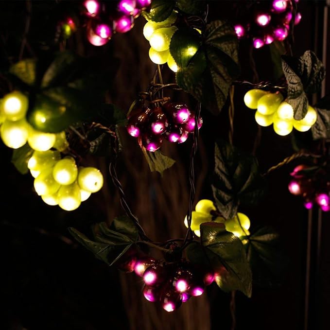 LIDORE Grape Vine String Lights, 100 LED Grape Lights, Fruit String Lights for Kitchen, Wine Cabinet, Home Decoration, 10 Cluster Purple and Green Grapes Christmas Lights
