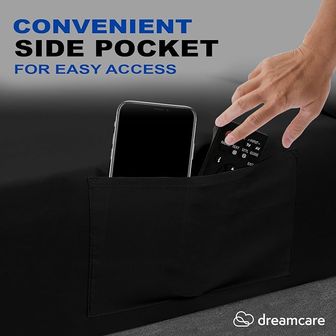 DREAMCARE Twin XL Sheet Sets - 4pc Cooling Sheets XL Twin Sheets - Twin XL up to 21” Deep Pocket – Hotel Luxury Extra Long 100% Brushed Microfiber with Side Pocket - Black