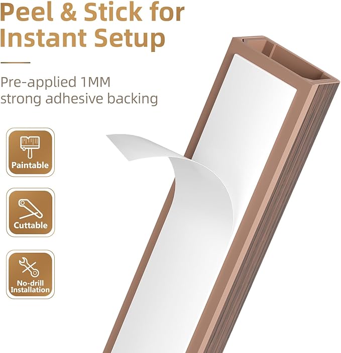 Delamu Cord Hider, 85in Cord Covers for 1 Wire on Wall, One-Cord Cable Hider, Easy Mount Wire Hiders Wire Covers for TV Cords on Wall, PVC Cable Cover Management Kit, 6X L14.2 W0.59 H0.4in, CherryWood