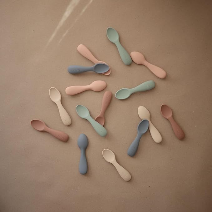 mushie Silicone Toddler Starter Spoons | 2 Pack (Natural/Shifting Sand)