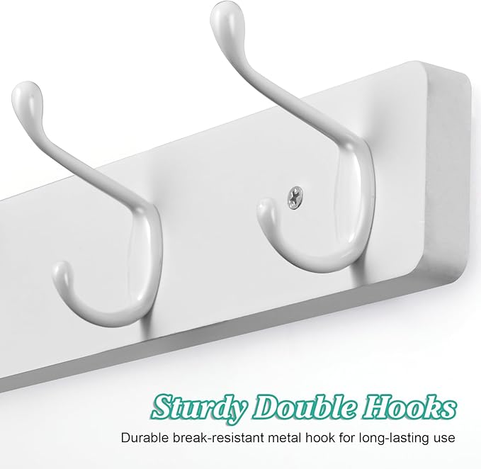 2 Pack Coat Rack Wall Mount - White Coat Hooks Wall Mounted for Sunglasses Jackets Hats Purse Dog Leashes Towels - Coat Hanger for Entryway Closet Mudroom Laundry Room Bathroom