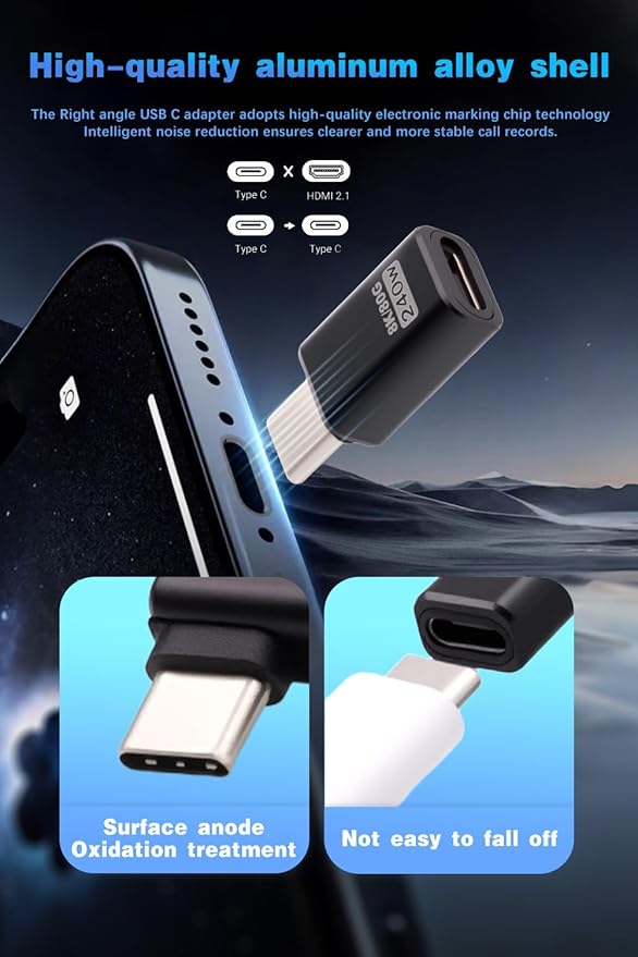 Duttek 80G USB C Extender Adapter, USB C Male to Female Adapter Connector 240W PD & 8K Video Compatible with Thunderbolt 5 Cable for Steam Deck, ROG Ally, Switch, Notebook, PC, Tablet, Phone 2 Pack