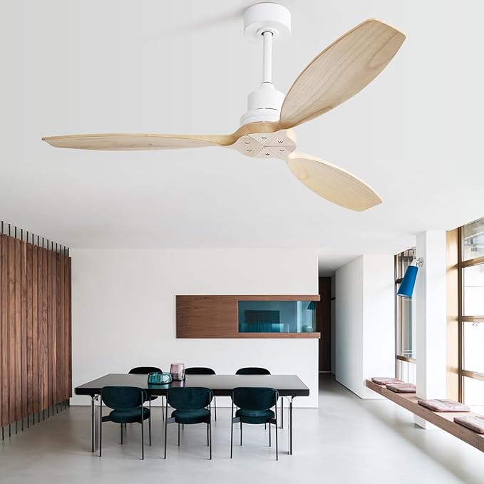 Sofucor Ceiling Fan without Lights, 52 Inch Low Profile Flush Mount Mordern Wood Ceiling Fan with Remote for Indoor Farmhouse Bedroom Living Room Outdoor Patio Porch, Reversible DC Motor, Noiseless
