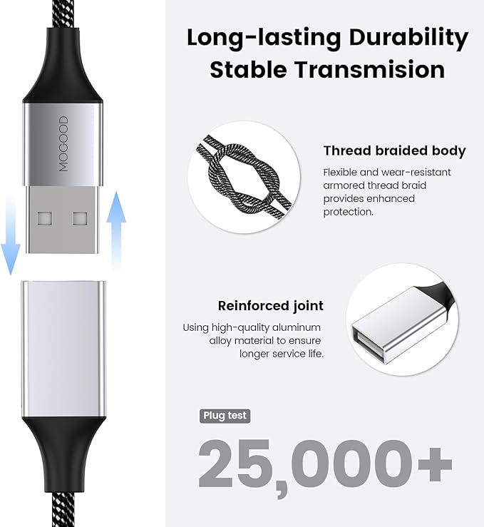 MOGOOD USB Splitter Cable, 1m USB A Male to 2 Female Y-Cable – Braided, Durable, Fast Data Transfer for Printer, Keyboard, Mouse, Flash Drive, LED Lights, PlayStation – Plug & Play