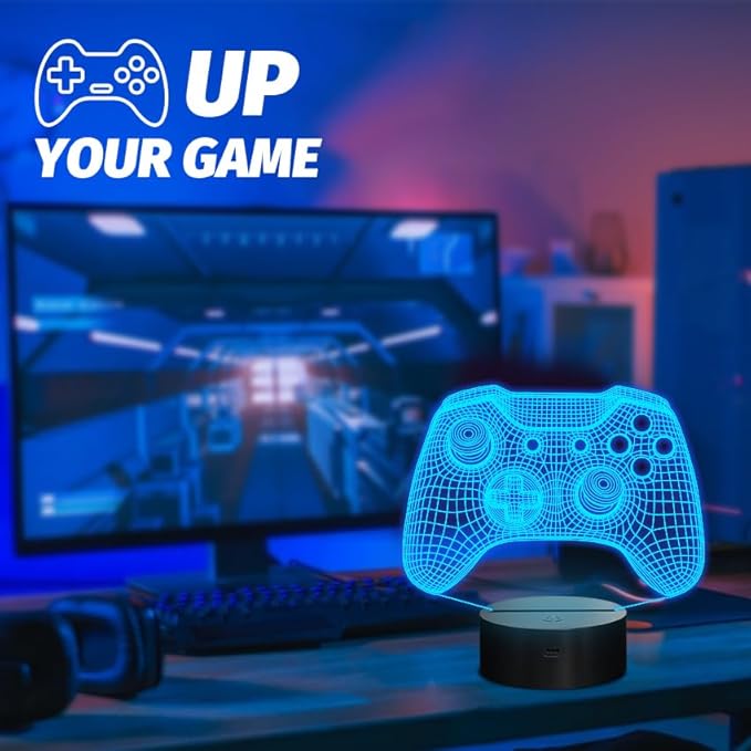 Attivolife Gamepad 3D Illusion Lamp, Controller Night Light with Remote Control + Timer 16 Color Changing Desk Lamp Kids Gamer Room Decor Plug in Best Cool Festival Birthday Gift for Boy Men