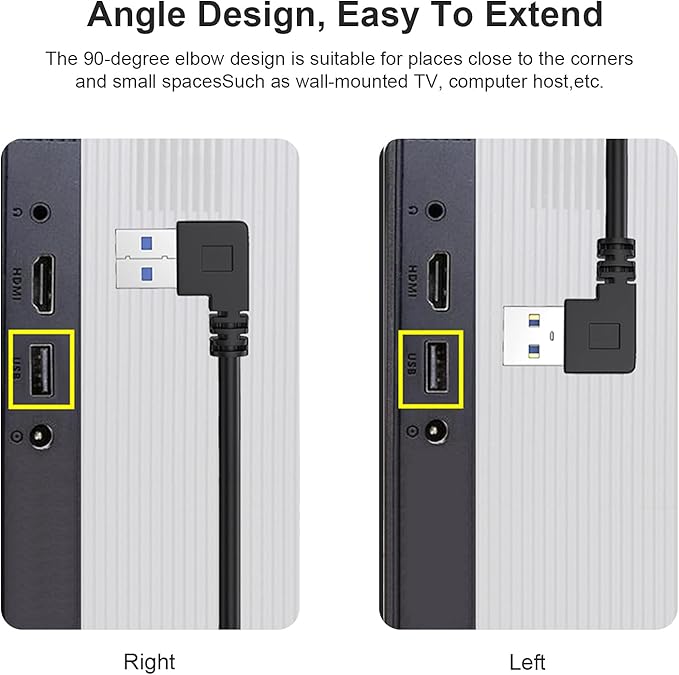 SuperSpeed USB 3.0 Male to Female Extension Data Cable Left Angle 2PCS (20CM,8IN)(Notice:pls Check The Left Angle in Picture)