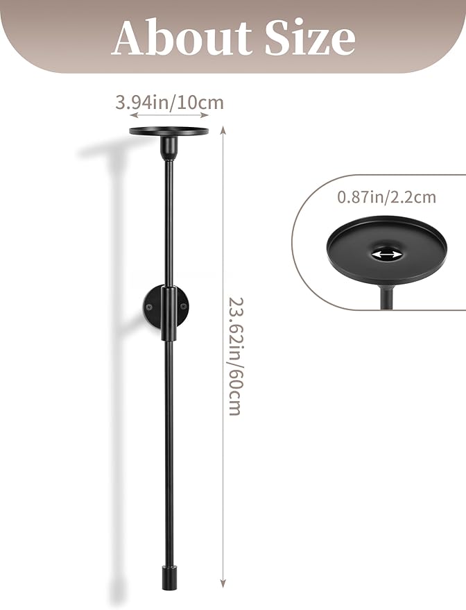 Sziqiqi Wall Candle Holder Black: Metal Candle Sconces for Pillar Candlestick Modern Wall Mount Candleholders Set of 2 - Long Candlestick Sconce Decor for Living Room Bedroom Bathroom Fireplace