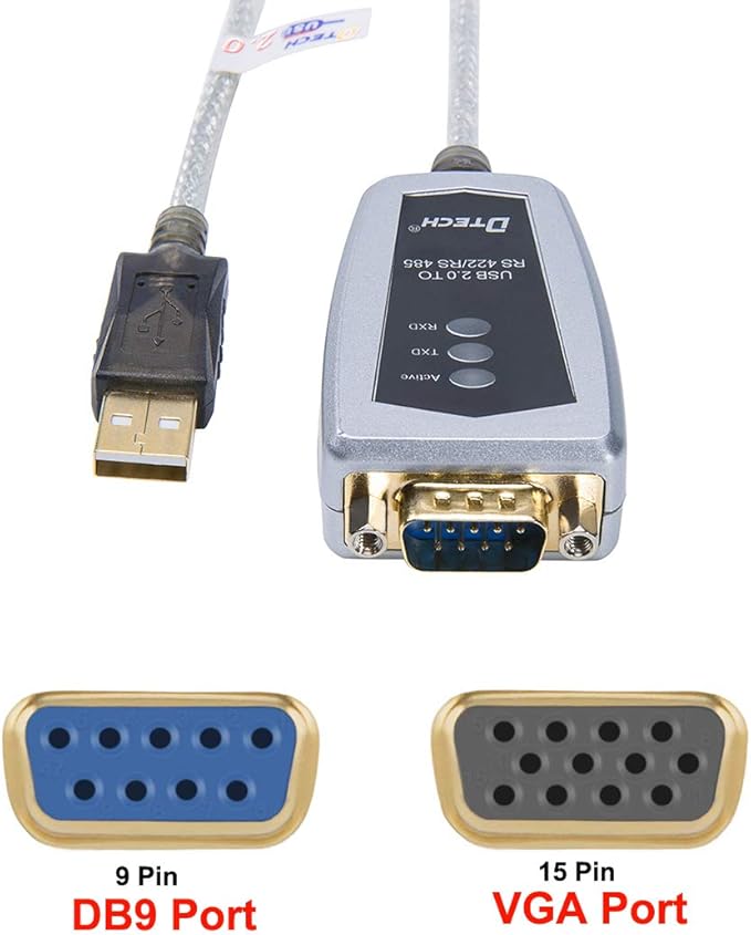 DTECH USB to RS422 RS485 Serial Port Converter Adapter Cable with FTDI Chip Supports Windows 11 10 8 7 XP Mac -1.5 Feet