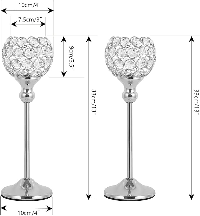 VINCIGANT Crystal Hurricane Candle Holder Silver Candlestick Set of 2 for Anniversary Celebration Coffee Table Modern Decorative Centerpieces