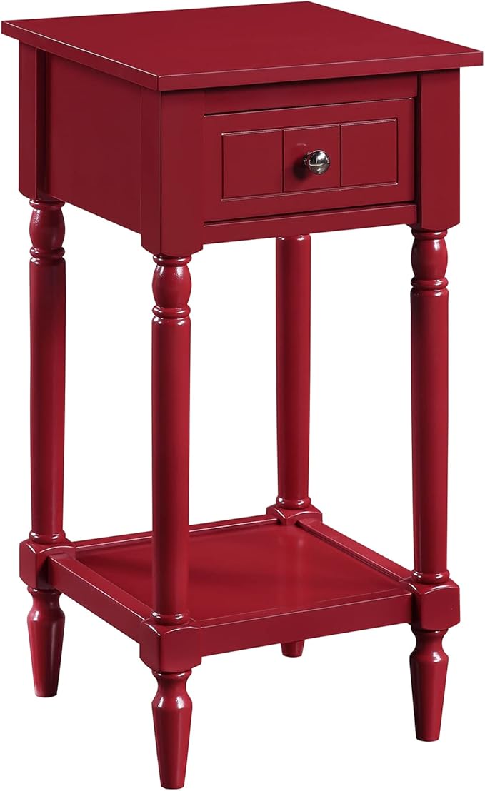 Convenience Concepts French Country Khloe 1 Drawer Accent End Table 14" - Traditional Farmhouse Side Table with Storage Drawer and Shelf for Living Room, Cranberry Red