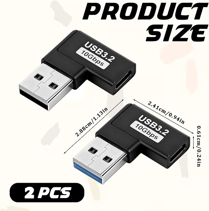 2 Pack 90 Degree USB to USB C Adapter Right Angle Type-C Female to A Male Vertical Up and Down Angle Vertical Port Changer Extender Connector for Laptop Mouse Keyboard