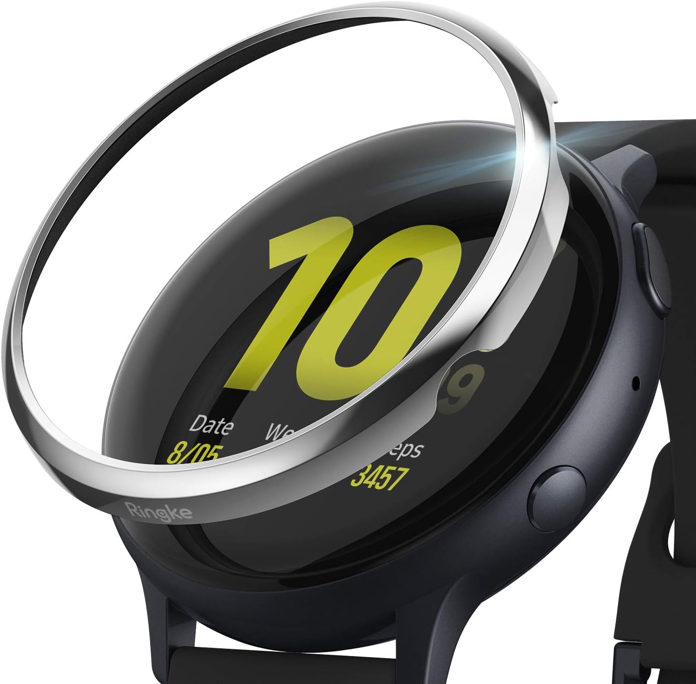 Ringke Bezel Styling Cover for Galaxy Watch Active 2, 40mm Only, Glossy Silver Adhesive Accessory