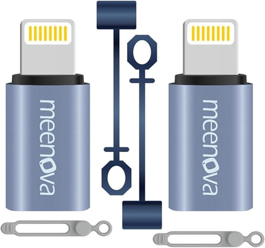 Meenova 2 Pack 30W USB C to Lightning Adapter Type C to 8 Pin Converter, Android to iPhone Adaptor - Compatible with Lightning for iPhone 14 13 12 Pro Max, with Silicone Sleeves, Cable Straps