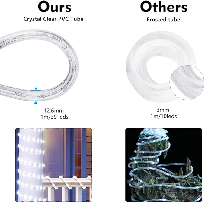 Brizled Rope Lights, 51ft 612 LED Christmas Rope Lights, 120V Plugin Christmas Tube Light Connectable, Waterproof Cool White Indoor Outdoor Tube Light Flexible for Holiday Garden Yard Corridor Patio