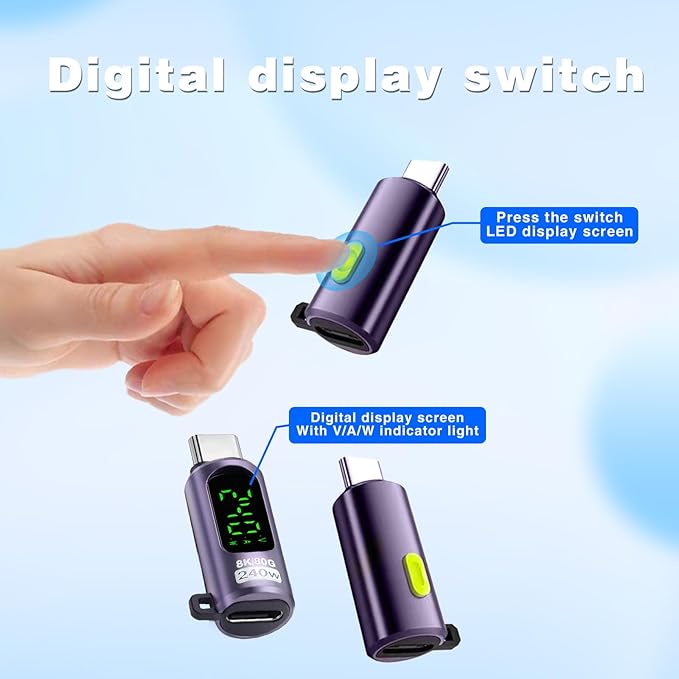 Duttek USB C Extension Adapter 240W PD, 80Gbps, 8K@60Hz Video, USB C Male to Female Extender Digital Display for Thunderbolt 5 Cable, iPhone 15/16, Hub, Laptops,Game Controller. Purple, 2 Pack
