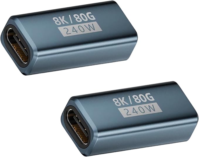 Poyiccot 240W USB C Coupler 2-Pack, USB C Female to Female Adapter [80Gbps/240W PD/8K@60Hz] Type C Extender Adapter Support Thunderbolt 5/4 for iPhone 15, MacBook, Steam Deck, Switch