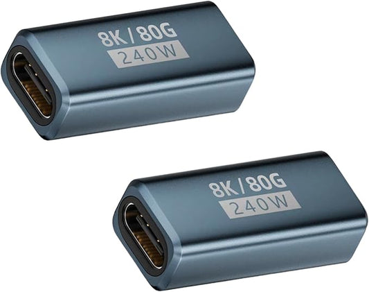 Poyiccot 240W USB C Coupler 2-Pack, USB C Female to Female Adapter [80Gbps/240W PD/8K@60Hz] Type C Extender Adapter Support Thunderbolt 5/4 for iPhone 15, MacBook, Steam Deck, Switch